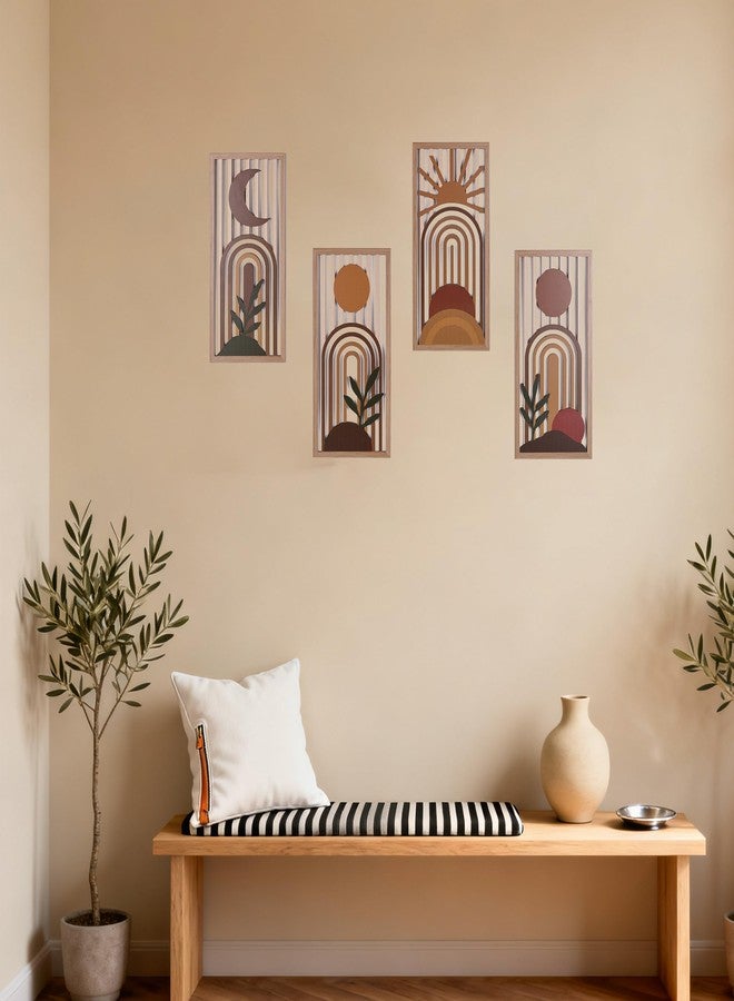 suruim Boho Wall Art Set of 4, Terracotta Wall Decor & Burnt Orange Bedroom Decor, Orange Modern Wall Art with Arch/Botanical Design - Mid-Century 3D Wooden Abstract Geometric Artwork for Home Living Room Office(C) - Image 4